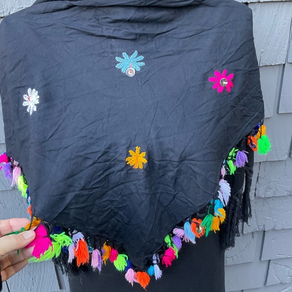 Colorful handmade bohemian gypsy triangle scarf tassels fringe sequins detail - Picture 7 of 11